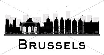 Brussels City skyline black and white silhouette