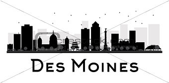 Des Moines City skyline black and white silhouette