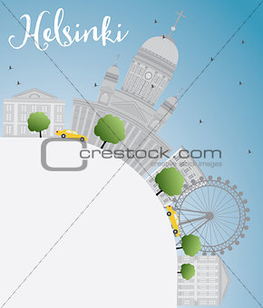 Helsinki skyline with grey buildings and copy space.