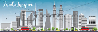 Kuala Lumpur Skyline with Gray Buildings and Blue Sky.