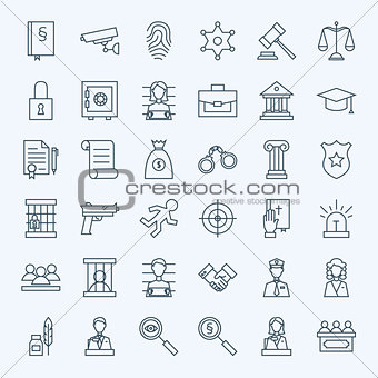 Line Lawyer Attorney and Crime Icons Set