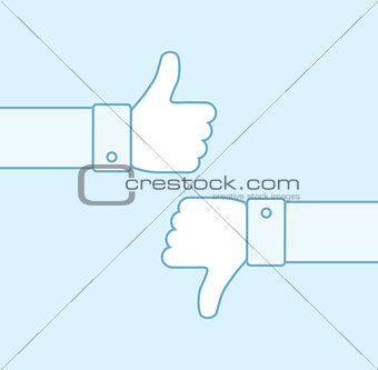 Thumbs up and thumbs down line icons