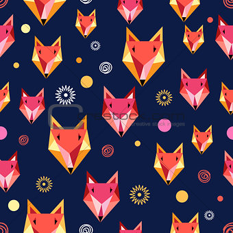 Seamless pattern with fox portrait