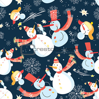 Seamless graphic pattern of Christmas snowman 
