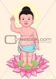 Buddha Birthday. Little Buddha stands on lotus flower