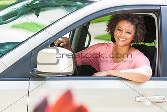 African American Girl Young Woman Driving Car