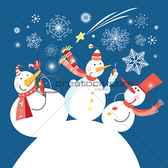 Christmas card with a cheerful snowman