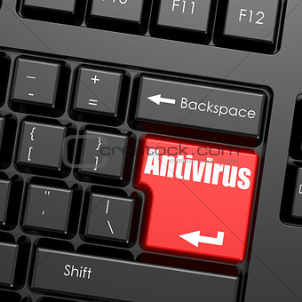 Red enter button on computer keyboard, Antivirus word