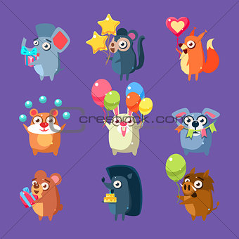 Animals With Party Elements Set