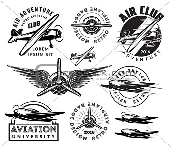 retro pattern set of planes, badges, design elements