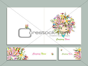 Business cards, floral girl for your design