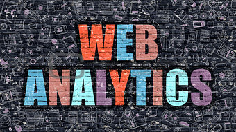 Web Analytics Concept. Multicolor on Dark Brickwall.