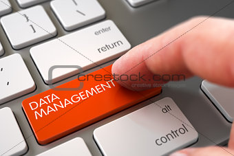 Hand Touching Data Management Keypad.