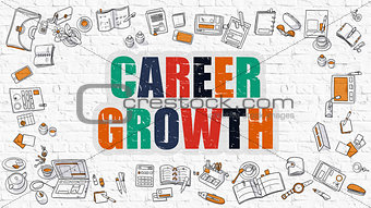 Multicolor Career Growth on White Brickwall. Doodle Style.