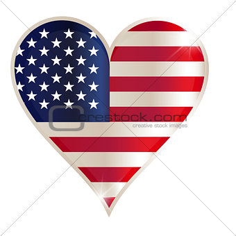 Flags of USA in a heart shape with highlights on the edges. 