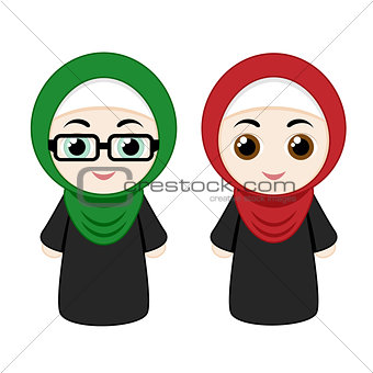 Cartoon girls with hijab