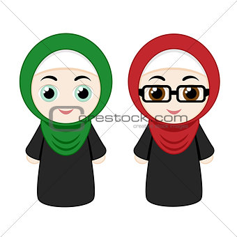 Cartoon girls with hijab