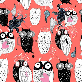 owls on a red background