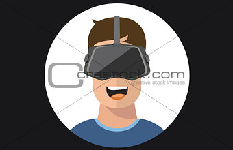 Virtual reality VR glasses man flat icons 