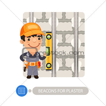 Worker Installing Beacons for Plaster