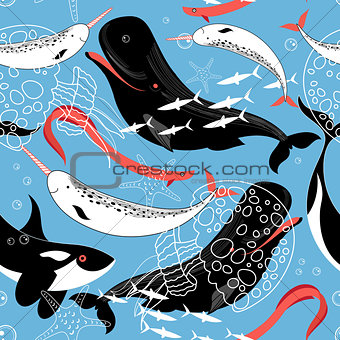 Pattern of sea whales and fish