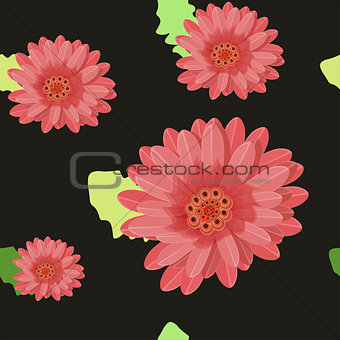 gerbera flowers seamless on a dark. vector illustration