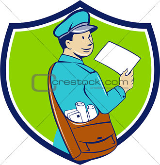 Mailman Deliver Letter Crest Cartoon