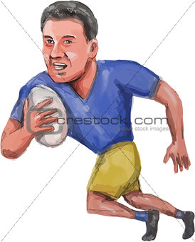 Rugby Player Running Ball Caricature
