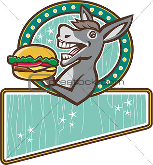 Donkey Mascot Serve Burger Rectangle Oval Retro