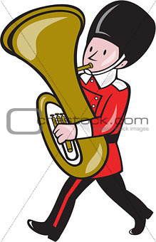 Brass Band Member Playing Tuba Cartoon