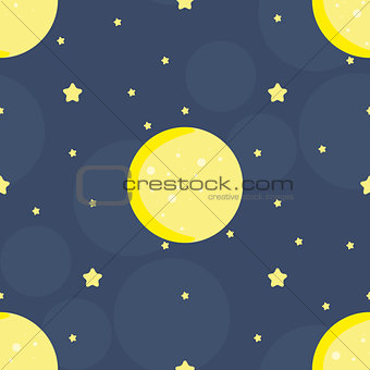Seamless pattern with moon and stars in vector. Cute hand draw background.