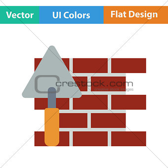 Flat design icon of brick wall with trowel
