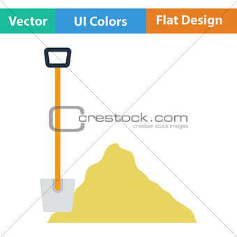Flat design icon of Construction shovel and sand