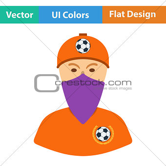 Football fan with covered  face by scarf icon. 