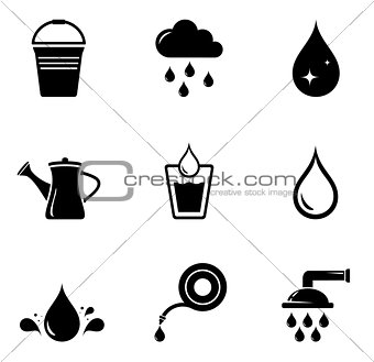 watering isolated silhouette set
