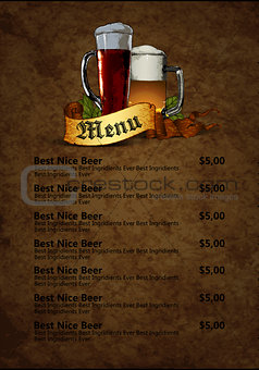 menu design with beer