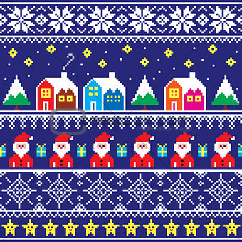 Christmas jumper or sweater seamless pattern with Santa and houses