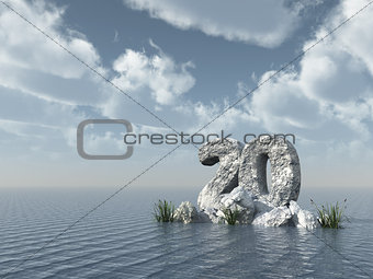 number twenty rock at water - 3d rendering