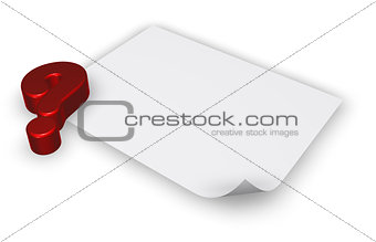 question mark and blank paper sheet - 3d rendering