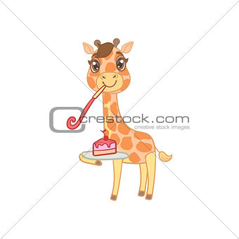 Giraffe With Slice Of Cake