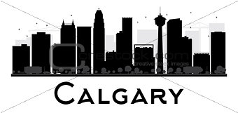 Calgary City skyline black and white silhouette.