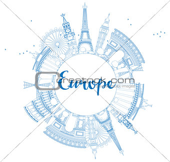 Famous landmarks in Europe. Outline Vector illustration.