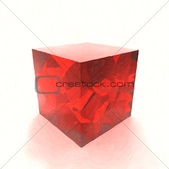 Red glass cube oil painted. 3d illustration