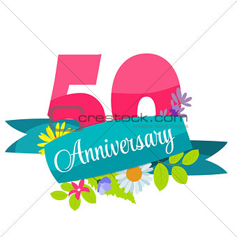 Cute Template 50 Years Anniversary Sign Vector Illustration