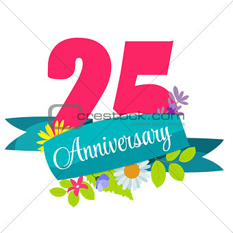 Cute Template 25 Years Anniversary Sign Vector Illustration