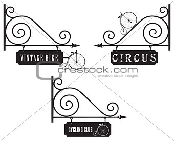 Set of street signs with the old bike