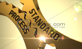 Golden Metallic Cogwheels with Standard Process Concept.