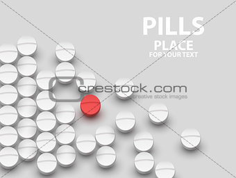 White medical pills on white background. concept of  vaccine.