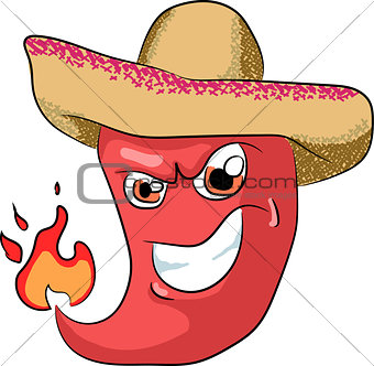 vector sharp chili pepper in a sombrero