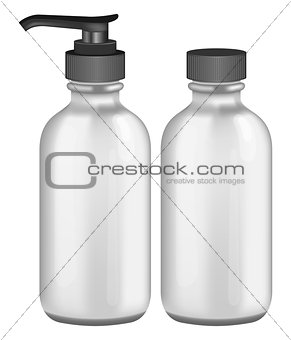 Grey cosmetic bottles